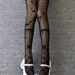 White Patterned Thigh High Stockings Bow Design Transparent Nylon Women's Lolita Style Over The Knee <b>Socks</b> - Product Image 4