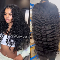 Perruques en cheveux humains sans colle, prêtes à l'emploi, pré-épilées, 5x5 13x6, Deep Water Wave, bouclées, style birman et indien, Lace Front, noir naturel