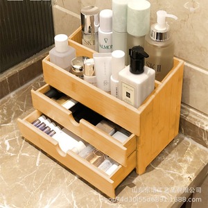 Bamboo Wood Cosmetic Storage <b>Box</b> Double Layer Drawer Organizer For Bedroom Desktop Jewelry <b>Makeup</b> Storage Natural Color - Product Image 4