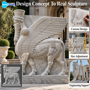 Marmor-<span class=keywords><strong>Lamassu</strong></span>-Skulptur in Lebensgröße Assyrische Geflügelte Stier-Statue Maßgefertigt Handgeschnitzt für Museum Hotel Garten Innenhof Landschaftsgestaltung - Product Image 4