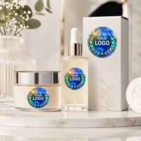 Étiquettes cosmétiques holographiques bleues personnalisées, autocollants ronds avec logo pour emballages de soins de la peau, pots de crème, flacons de sérum, fournisseur en gros