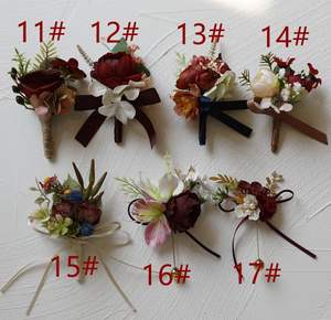 Gelin damat düğün balo parti noel yapay çiçekler bordo serisi broş omuz çiçek bilek çiçek korsage - Product Image 3