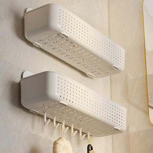 Panier de rangement mural blanc pour salle de bain, taille moyenne, 260 mm x 130 mm, avec 4 crochets pour étagères de toilettes - Product Image 6