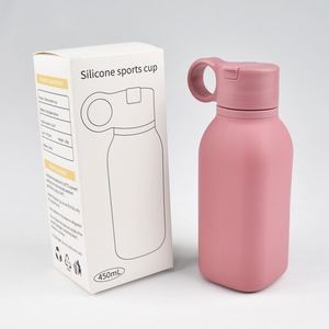 Custom logo School Travel 450ml Portable Handle Silicone Children Kids Sports Water Bottle with <b>Plastic</b> <b>Straw</b> - Product Image 6