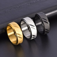 Nouvelle bague rotative en acier inoxydable 8 mm, argent, or, noir, motif sergé, logo laser diagonal, bagues de doigt en acier inoxydable 790