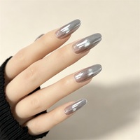Ongles à presser elliptiques de luxe chromés dégradé gris bleu glacé, faux ongles réutilisables en gel souple, 30 pièces, en ABS, vente en gros