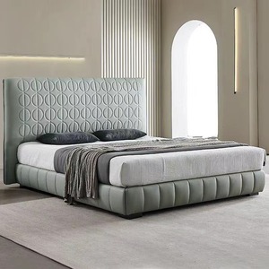 Modern Upholstered King <b>Bed</b> with Faux Leather <b>Frame</b> Soft Design Box Spring Style - Product Image 3