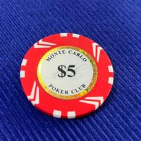 Set Chip Poker Tanah Liat New Mold Montecarlo Denominasi Tinggi Gambar Kustom 40mm 14g/pc Dapat Kustom Logo Stiker di Tengah