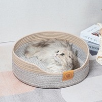 Panier de lit lavable pour chat Nid rond en corde de coton tissé chaud pour chat Nid pour chiot petits chiens Jeu d'intérieur