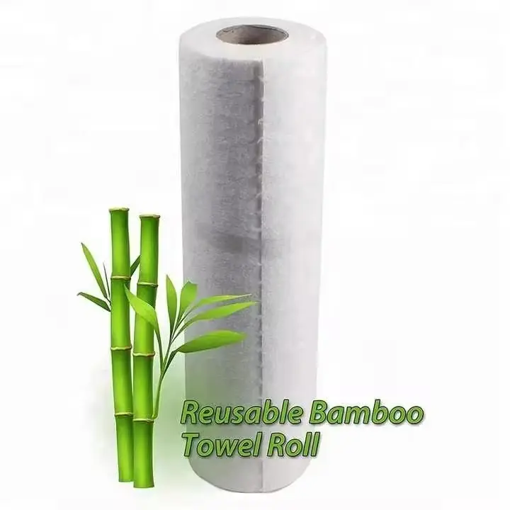 Ramah lingkungan Multi fungsi kain Nonwoven handuk bambu gulungan mesin dicuci berlubang sobek untuk membersihkan