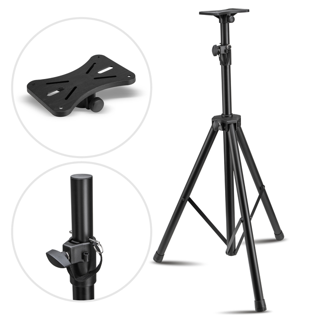 Professional DJ Tripod Heavy Duty Black Metal Speaker Stand with Extra Thick Tube Adjustable Height 100cm-186cm Rayco Studio