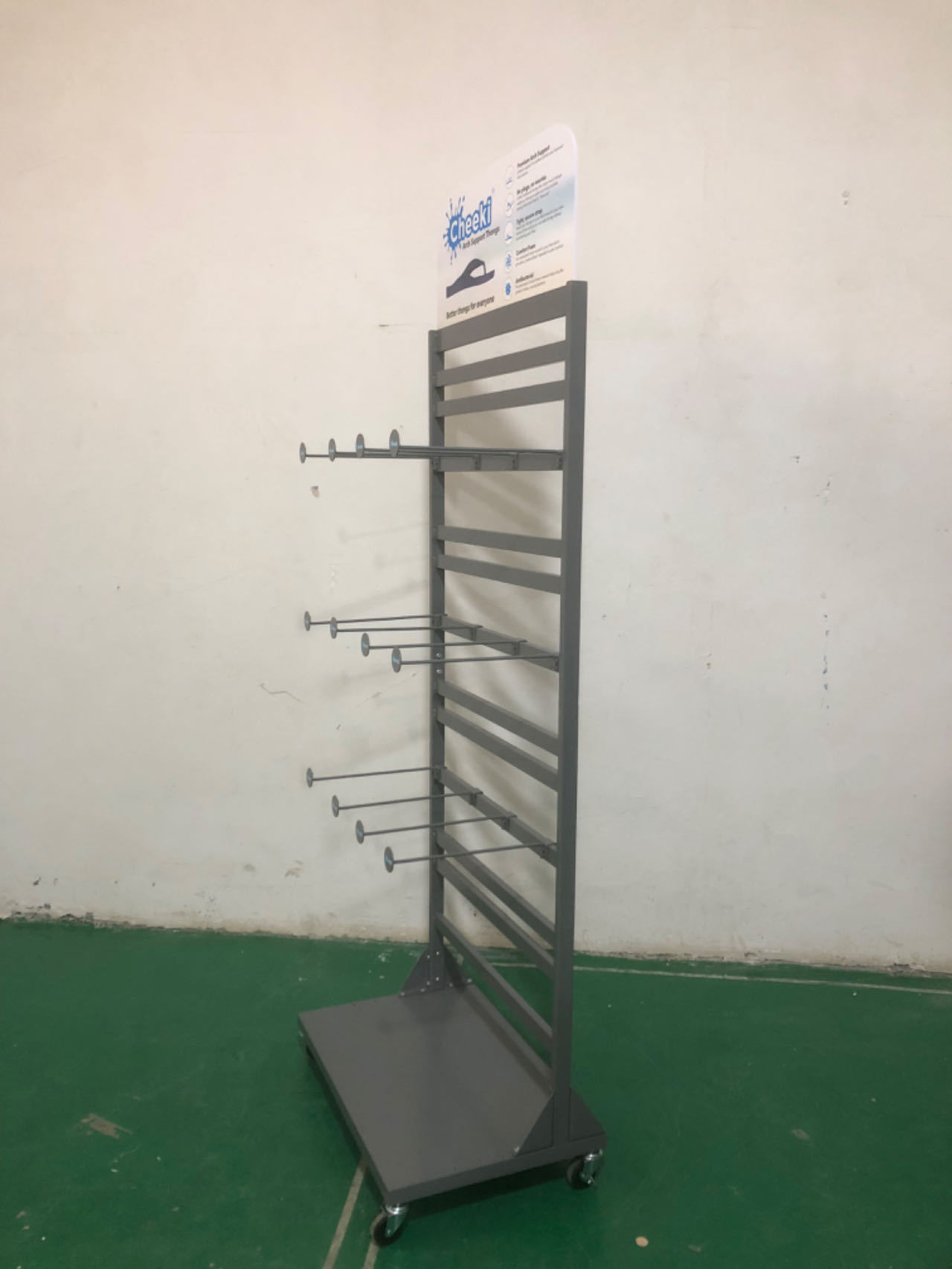 Single-sided Heavy Duty Strip Board Metal Floor Stand Display Rack Powder Coated Finish Adjustable Hooks Supermarket — view 6