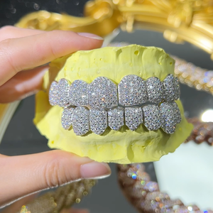 Hip Hop su misura denti <span class=keywords><strong>Grillz</strong></span> gioielli VVS Moissanite diamante dente <span class=keywords><strong>Grillz</strong></span> 10k 14k 18k oro argento glassato fuori <span class=keywords><strong>Grillz</strong></span> per i denti - Product Image 2