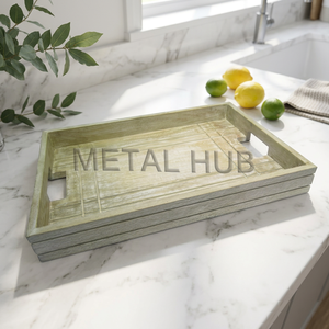 Plateau de service rectangulaire en bois de manguier, finition blanche vieillie de haute qualité, plateau décoratif en bois, directement de l'usine OEM - Product Image 2