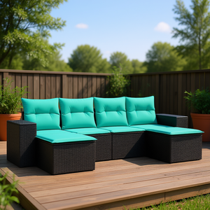 Ensemble de canapés de patio extérieur moderne en rotin tressé, 6 places, style contemporain, meubles pour jardin et terrasse - Product Image 2