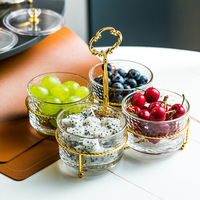 Premium spa Dim Sum Snack Plate Hotel Gold Hand Crown double bol rond en verre avec écrou avec couvercle