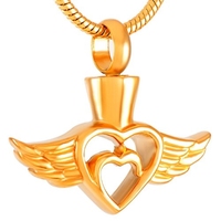 OFERTA ESPECIAL Collar de urna de cremación ecológico de acero inoxidable chapado en plata hecho a mano con alas de ángel y corazón para cenizas de mascotas, unisex