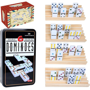Bandejas de madera premium duraderas para Mahjong y soportes para dominó, juego portátil con caja de lata para noches de juego en familia y torneos de Mahjong - Product Image 2