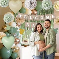 Décorations de ballons vert sauge pour baby shower avec bannière WELCOME BABY, rideaux à franges, ballons en aluminium, fournitures pour fête d'anniversaire