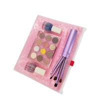 Pochette zippée transparente en plastique pour cosmétiques, sacs de couleur avec fermeture éclair, logo de soins de la peau, pochette zippée coulissante pliable, pochette à bulles pour envoi postal