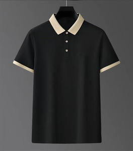 Men's <b>White</b> Short Sleeve <b>Polo</b> Shirt With Beige Contrast Collar And Cuffs Casual Breathable Pique Knitted Top - Product Image 3