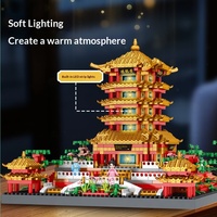 Set Blok Bangunan Menara Bangau Kuning Wuhan, Landmark Cina dengan Lampu Terintegrasi, Mainan Rakitan Plastik ABS untuk Hadiah Anak-anak