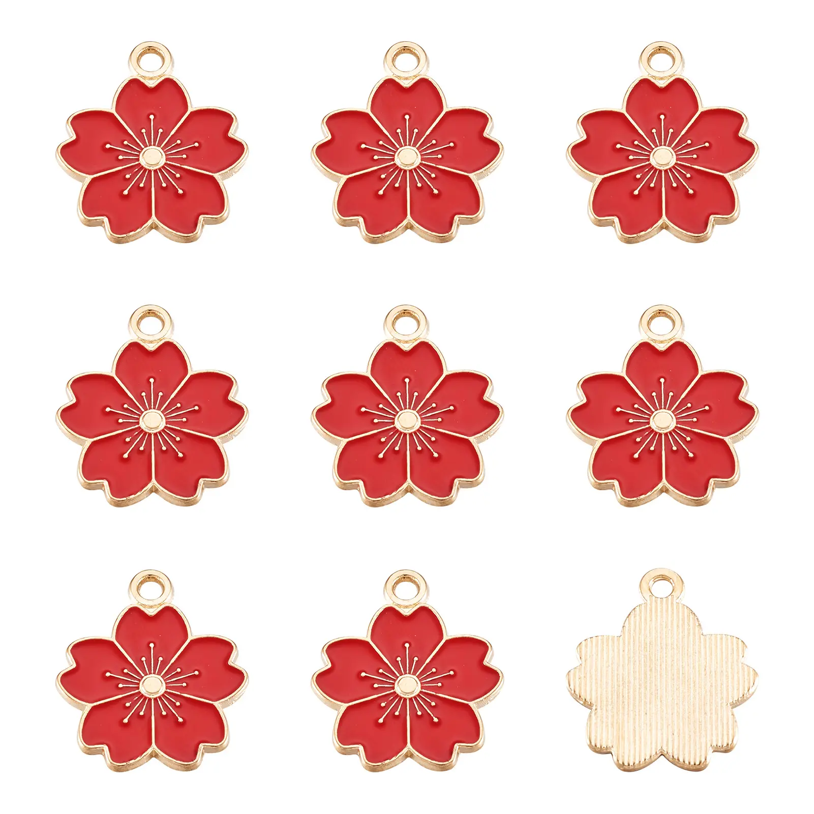 Anting-anting kalung kunci Aksesori Pink Sakura bunga pesona paduan liontin Enamel pesona untuk membuat perhiasan