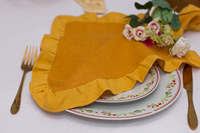 Ensemble de serviettes et de sets de table en lin plissé fait main, design moderne brodé, couleur personnalisable, lavable, rond 60x60cm, respectueux de l'environnement