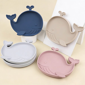 Assiettes pour bébé en silicone sans BPA, logo personnalisé, motif requin mignon, <span class=keywords><strong>vaisselle</strong></span> en silicone de qualité alimentaire, assiette à ventouse pour bébé - Product Image 1