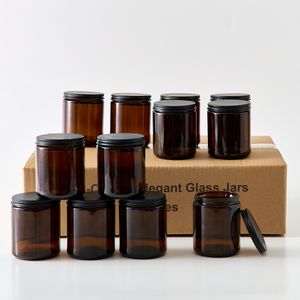 GOOPURE 8 盎司带盖蜡烛罐，12 件装琥珀色玻璃罐，带黑色金属盖，用于制作蜡烛的空罐 - Product Image 3
