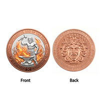 Pièce de défi en cuivre fin .999 de 1 oz, bimétallique, avec motif animal, dieu Héracléas et symbole de protection Méduse, cadeau d'art de forgeron