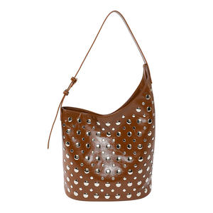 New Fashionable PU Leather Vegan Soft Sling Handle Party Handbag Vegan Leather <strong>Bag</strong> Fashion Sling Tote Women <strong>Bag</strong> with Rivets - Product Image 2