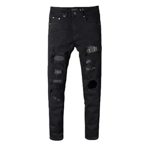 Rts pour livraison directe 565 nouveau pantalon de vente chaude denim jeans pour hommes pantalon de chemin déchiré peinture en aérosol endommagé jean slim mâle