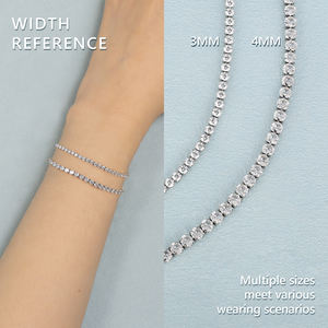 女性用 ブライダルジュエリー 14K金メッキ キュービックジルコニア 調節可能 シルバートーン 3mm ステンレススチール CZダイヤモンド テニスブレスレット - Product Image 6