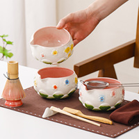 Ensemble de 8 bols à matcha en céramique émaillée traditionnelle faits à la main avec bec verseur, style chinois, personnalisables avec logo