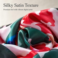 Foulard Carré en Soie Satinée de Polyester à Imprimé Numérique Motif Dessin Animé, Léger, Séchage Rapide, Élégant, Bandana pour Femme et Fille, Quatre Couleurs
