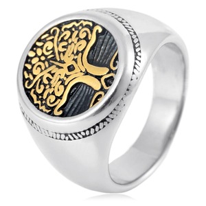 Yunnique – bague en argent et or pour hommes, en acier inoxydable, motif géométrique d'arbre de vie, bijoux cadeau - Product Image 1