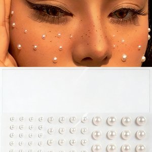 1 Hoja de Pegatinas Faciales 3D con <span class=keywords><strong>Perlas</strong></span> y Diamantes de Imitación - Forma Redonda Plateada Blanca Sexy <span class=keywords><strong>para</strong></span> Maquillaje DIY, Arte Corporal, Festivales de Música, Fiestas Y2K - Product Image 2