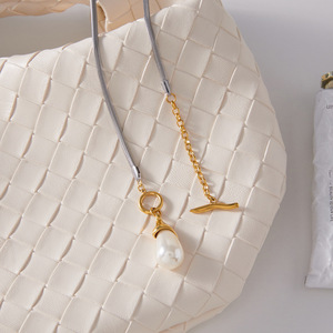 Collar con Colgante de Perla de Acero Inoxidable, Forma de Lágrima, Perla de Imitación, Cadena para Suéter de Mujer, Joyería de Regalo - Product Image 4