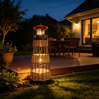 Lampe solaire de jardin étanche en rotin, style phare, pour allée et jardin extérieur