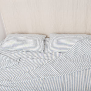 Роскошное постельное белье oekotex 100 Французская линия два цвета полосы комплект постельного белья полосатый Лен постельное белье с наволочками застежка галстук AU king s - Product Image 4