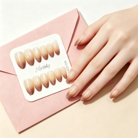 Faux ongles à presser de style designer, tendance Instagram, forme amande, en ABS, longueur moyenne, avec paillettes dégradées, couvrance totale, vente en gros