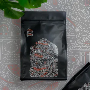 Bolsa de papelão com zíper para embalagem de grãos de café com fundo plano para atacado de qualidade alimentar com impressão fosca quadrada