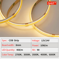 Bande LED COB Moderne 6000K Blanc Froid IP20 CRI90 10W/M DC 12V/24V Durée de Vie 30000 Heures Offrant une Éclairage Lumineux et Clair pour