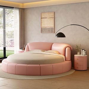 Lit rond au design simple, taille King et double, en tissu, moderne et luxueux, pour adultes, pour la maison, l'hôtel, la chambre à coucher. - Product Image 3