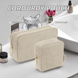Corduroy Cosmetic Bag Zipper <b>Makeup</b> Pouch <b>Travel</b> Toiletry <b>Case</b> Casual Organizer - Product Image 2