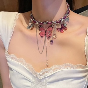 Butterfly <b>Choker</b> Necklace Women's Boho Style <b>Silver</b> Plated Alloy With Cubic Zirconia And Imitation Pearl Party Jewelry - Product Image 3
