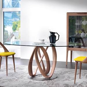 Table à manger ronde en marbre noir de Noyer d'Amérique, style minimaliste italien, table à manger en bois massif et verre - Product Image 3