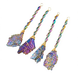 RUNYANGSHI Venta al por mayor <span class=keywords><strong>de</strong></span> Turmalina Negra Natural Aura, Escobas Coloridas, Arte Popular Curativo, Brujería, Decoración Hecha a Mano DIY para Halloween - Product Image 1