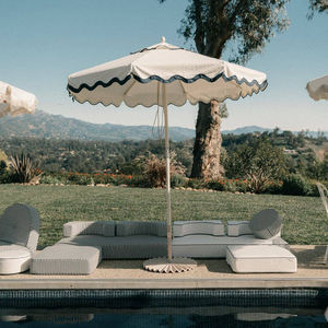 Sombrillas comerciales de lujo para mesa de jardín de 7 pies, parasol para exteriores, algodón blanco, Bali, <span class=keywords><strong>patio</strong></span> trasero, sombrilla con ribete azul marino oscuro - Product Image 2